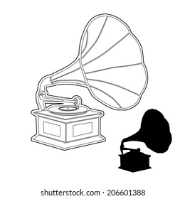 GRAMOPHONE outline and silhouette vector