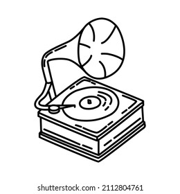 Gramophone Part of Electronic for Home Device Hand Drawn Icon Set Vector.