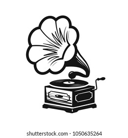 Gramophone, phonograph logo or label. Record player icon. Music concept vector illustration