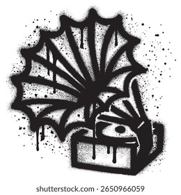 Gramophone and Phonograph Record Player in graffiti style with black spray paint. vector illustration.