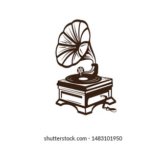 Gramophone and Phonograph Record Player Illustration Silhouette