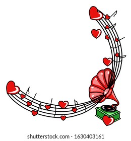 Gramophone plays music of love, happiness and good luck.