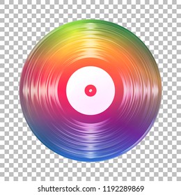 Gramophone rainbow vinyl LP record template isolated on checkered background. Vector illustration