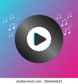 Gramophone record disc icon illustration for popular social network. Social media. Subscribe. Follow. Play. Vector illustration. EPS10