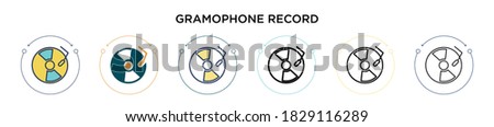 Gramophone record icon in filled, thin line, outline and stroke style. Vector illustration of two colored and black gramophone record vector icons designs can be used for mobile, ui, web