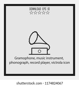 Gramophone, record player, victrola icon  line icon