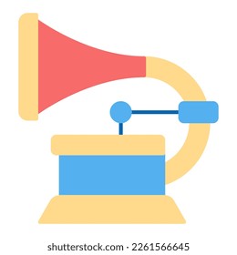 Gramophone for gramophone records - icon, illustration on white background, flat color style