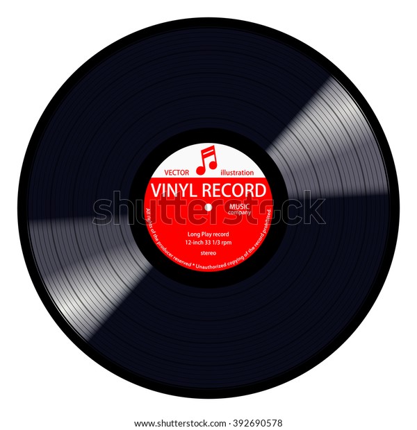 Gramophone Rote Label Lp Schallplatte Mit Musiknote Schwarzes Stock Vektorgrafik Lizenzfrei