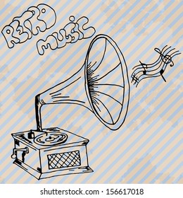 gramophone retro hand drawn design card Vector illustration can be used for website background and greeting cards or cover decoration