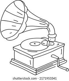 Gramophone retro vintage old items graphic illustration hand drawn doodle sketch music coloring book