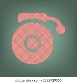 Gramophone sign. Apricot Icon with Brick Red parquet floor graphic pattern on a Ebony background. Feldgrau. Green. Illustration.