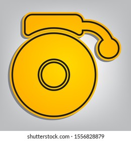 Gramophone sign. Flat orange icon with overlapping linear black icon with gray shadow at whitish background. Illustration.