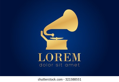 Gramophone silhouette. Phonograph vector. 