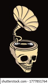 gramophone with a skull head vector illustration