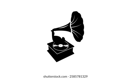 gramophone symbol, black isolated silhouette