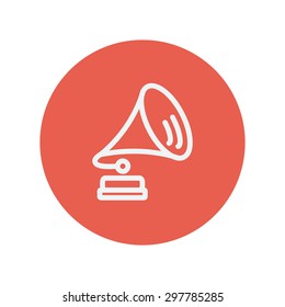 Gramophone thin line icon for web and mobile minimalistic flat design. Vector white icon inside the red circle