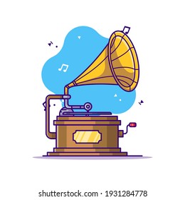 Gramophone Vector Cartoon Illustration. Music Icon Concept White Isolated. Flat Cartoon Style Suitable for Web Landing Page, Banner, Sticker, and Background