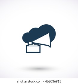 Gramophone vector icon. Cloud pictogram. Graphic symbol for web design, logo. Isolated sign on a white background.