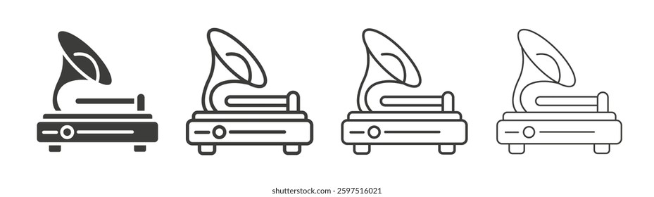 Gramophone vector icon set in black and white color.