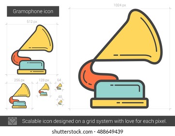 Gramophone vector line icon isolated on white background. Gramophone line icon for infographic, website or app. Scalable icon designed on a grid system.