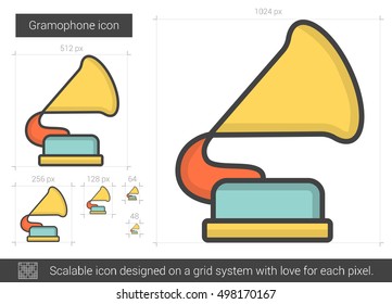 Gramophone vector line icon isolated on white background. Gramophone line icon for infographic, website or app. Scalable icon designed on a grid system.