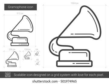 Gramophone vector line icon isolated on white background. Gramophone line icon for infographic, website or app. Scalable icon designed on a grid system.
