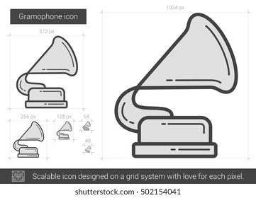 Gramophone vector line icon isolated on white background. Gramophone line icon for infographic, website or app. Scalable icon designed on a grid system.
