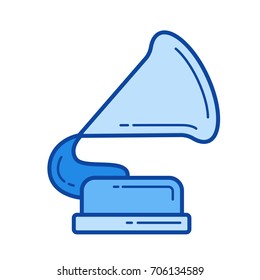 Gramophone vector line icon isolated on white background. Gramophone line icon for infographic, website or app. Blue icon designed on a grid system.