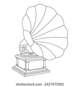 Gramophone vector linear icon. Vintage record player icon. Vinyl music player. Vintage column for songs. Vector illustration.