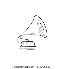 Gramophone vector sketch icon isolated on background. Hand drawn Gramophone icon. Gramophone sketch icon for infographic, website or app.