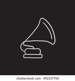 Gramophone vector sketch icon isolated on background. Hand drawn Gramophone icon. Gramophone sketch icon for infographic, website or app.