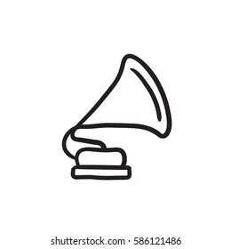 Gramophone vector sketch icon isolated on background. Hand drawn Gramophone icon. Gramophone sketch icon for infographic, website or app.