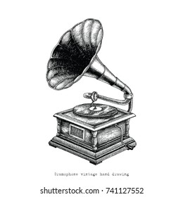 Gramophone vintage hand drawing