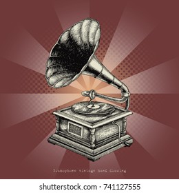 Gramophone vintage hand drawing