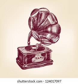 gramophone- vintage hand drawn vector illustration  isolated