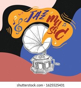 gramophone- vintage hand drawn vector Illustration realistic sketch.