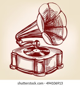 gramophone- vintage hand drawn vector llustration realistic sketch