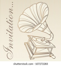 gramophone vintage, invitation card. vector illustration