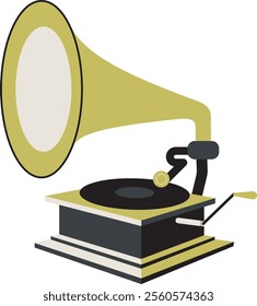 Gramophone Vintage Music Player in Simple Flat Illustration