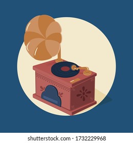 Gramófono Vintage Record Player, Vector, Ilustración,