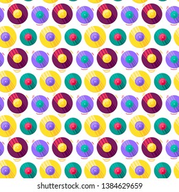 Gramophone vinyl disk flat seamless pattern