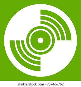 Gramophone vinyl LP record icon white isolated on green background. Vector illustration