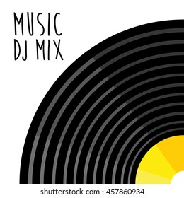 Gramophone vinyl LP record with music note. old technology, realistic retro design, vector art image illustration.