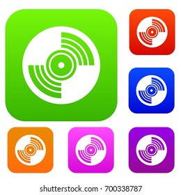 Gramophone vinyl LP record set icon in different colors isolated vector illustration. Premium collection