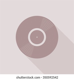 Gramophone vinyl LP record - web icon. Brown musical long play album disc with label. old technology concept, flat and shadow theme design, vector art image illustration, isolated on beige background