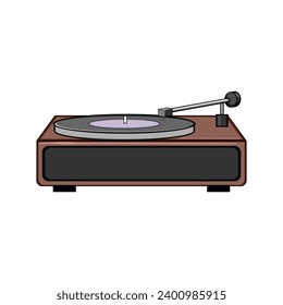 gramophone vinyl player cartoon. old vintage, song lp, disk disco gramophone vinyl player sign. isolated symbol vector illustration