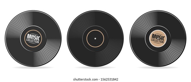 gramophone vinyl record with label. Music collection. old technology, retro sound design. vector illustration, isolated on white background