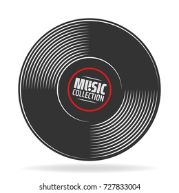 gramophone vinyl record with label. Music collection. old technology, retro sound design. vector illustration, isolated on white background