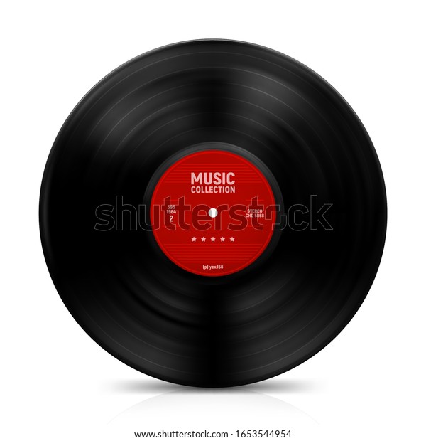 ラベルと蓄音機ビニルレコード 音楽コレクション 古いテクノロジー レトロなサウンドデザイン 白い背景にベクターイラスト のベクター画像素材 ロイヤリティフリー