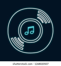 Gramophone vinyl record neon sign. Karaoke bar concept. Music shop led label. Disco background. Vector isolated illustration.